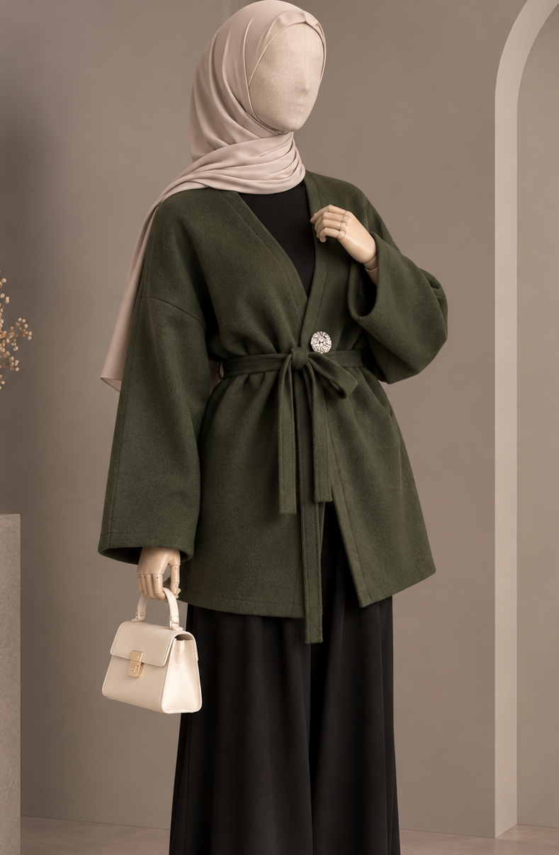 Sila Jacke mit Knopf und Bindegürtel